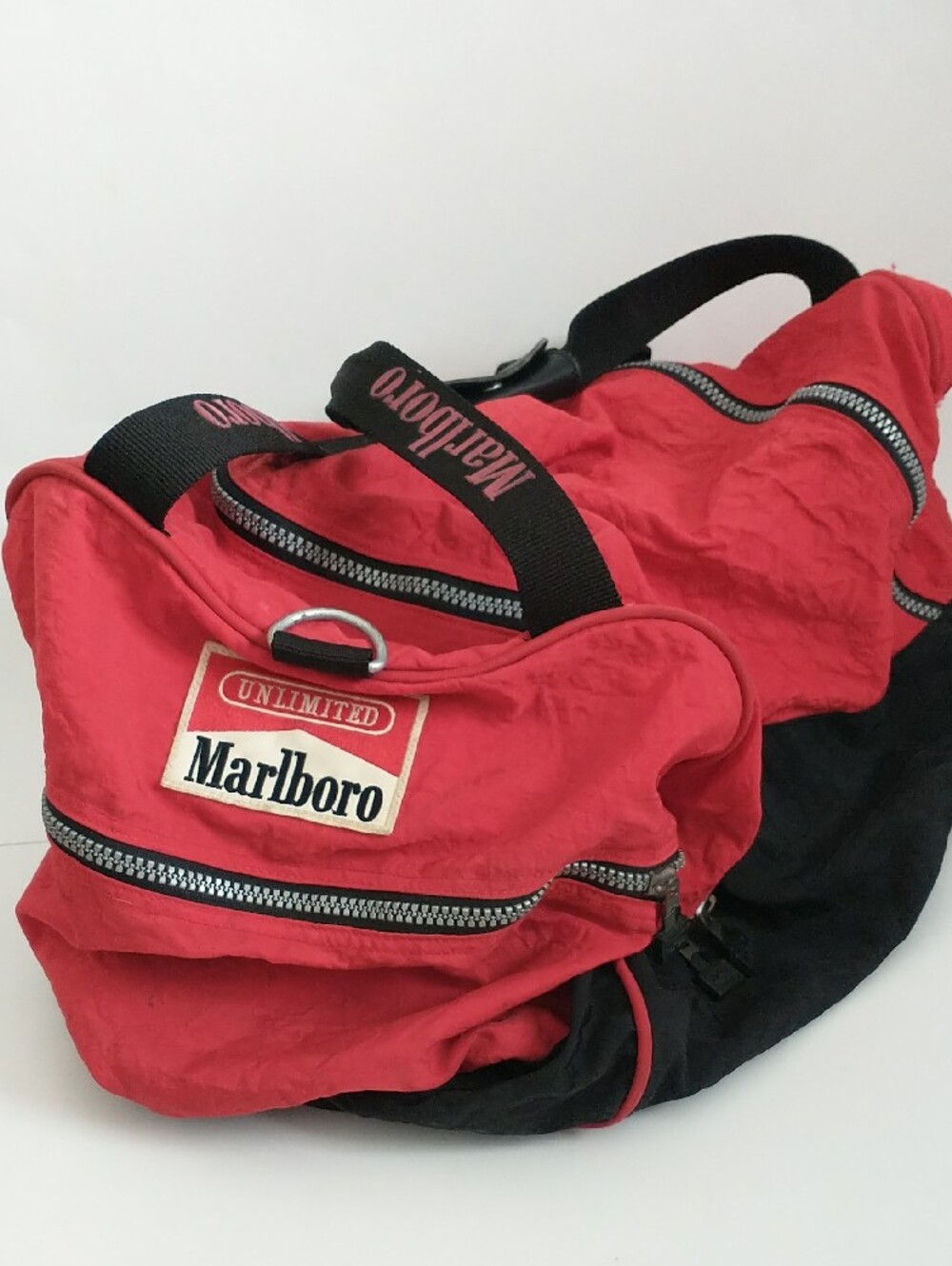 Marlboro Red and Black Travel Duffel with Branded Strap